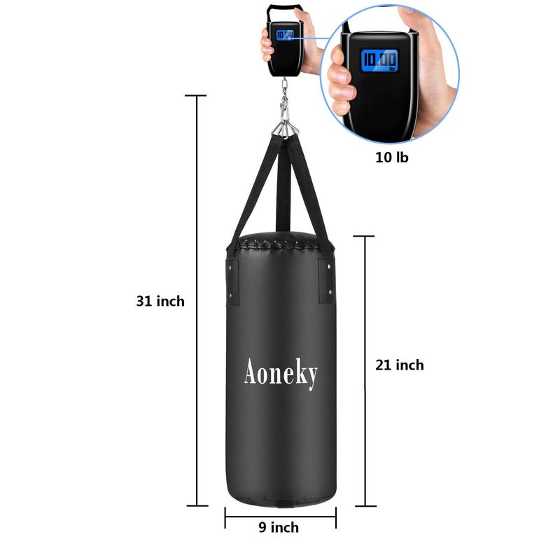 Aoneky Leather Kids Punching Bag â€“ Filled Boxing Bag for Kids Karate, 10 Pound Kicking Bag for Children Aged 3 to 10 Years Old, Hanging Punch Bag, Small Kickboxing Bag (Black) - Image 2